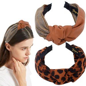 Women, Headbands for Women PU Plaid Headband Wide Knot Headband for Women Fashi